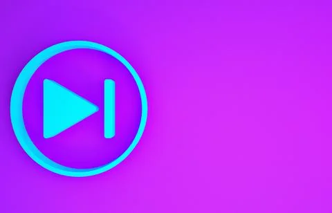 Blue Fast forward icon isolated on purple background. Minimalism concept. 3d  Stock Illustration