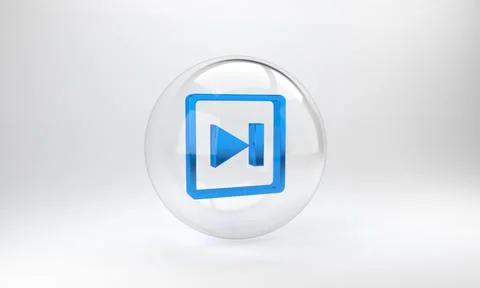 Blue Fast forward icon isolated on grey background. Glass circle button. 3D r Stock Illustration