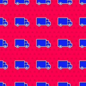 Blue Fast round the clock delivery by car icon isolated seamless pattern on red Illustration