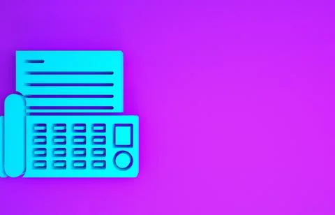 Blue Fax machine icon isolated on purple background. Office Telephone. Minima Ilustração Stock