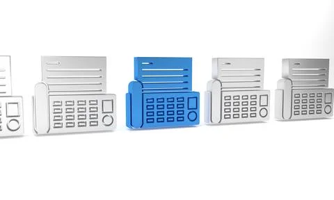 Blue Fax machine icon isolated on white background. Office Telephone. Minim.. Ilustração Stock