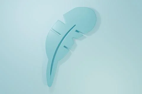 Blue Feather pen icon isolated on blue background. Minimalism concept. 3D r.. Stock Illustration