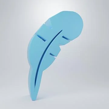Blue Feather pen icon isolated on grey background. Minimalism concept. 3D r.. Stock Illustration