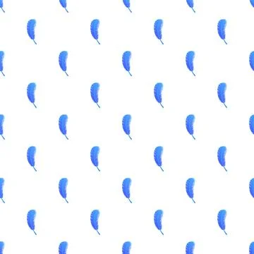 Blue feather repeating pattern on white background Stock Illustration