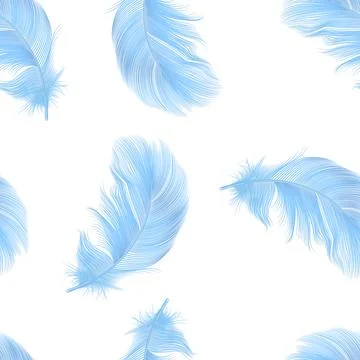 Blue Feather Seamless Pattern, Vector Illustration. Soft Blue Feather Pattern Stock Illustration