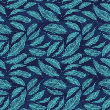 Blue Feather Vector Pattern Stock Illustration