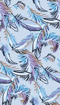 Blue feathers colorful vector design flower art painting decoration wallpaper Stock Illustration
