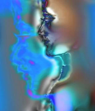 Blue. Female face profile with translucent reflections. Lost look or thoughtful. Stock Illustration