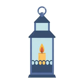 Blue festive lantern with candles. Flat style illustration. Stock Illustration