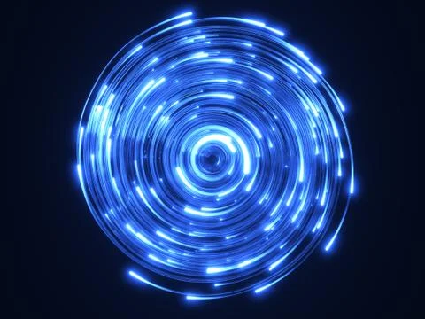 Blue fiber optic cables vortex. glass strings glowing in dark. 3d illustration Stock Illustration