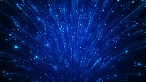 Blue fiber optic light background cyan rays, rising streak particles, deep digit Stock Footage 340469817