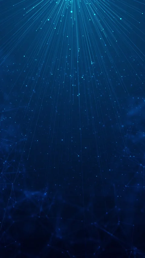 Blue fiber optic light burst with radiant cyan lines, particle dots, and deep di Stock Footage 340549785
