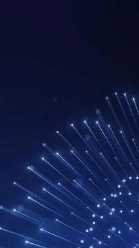 Blue fiber optic light trails on a dark vertical background create a clean .. Stock Illustration