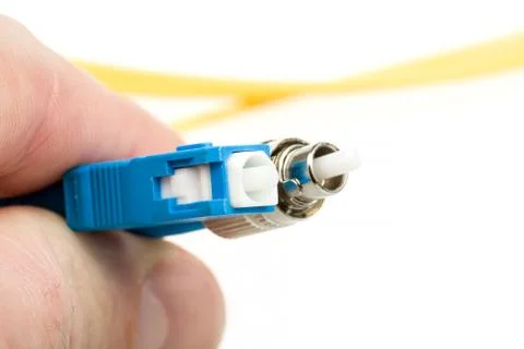 Blue fiber optic sc connector and fc type connector Stock Photos