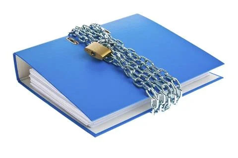 A blue file folder with chain and padlock, studio Stock Photos