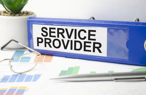 Blue file folder with words take SERVICE PROVIDER . Business concept Stock Photos