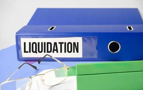Blue file folder with words take liquidation . Business concept Stock Photos