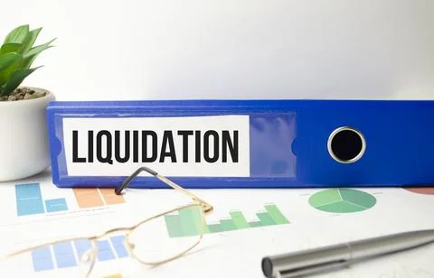 Blue file folder with words take liquidation . Business concept Foto stock