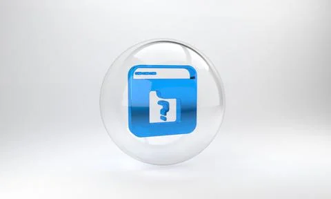 Blue File missing icon isolated on grey background. Glass circle button. 3D r イラスト素材