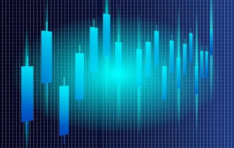 Blue financial candlestick chart on grid background for data visualization Stock Illustration