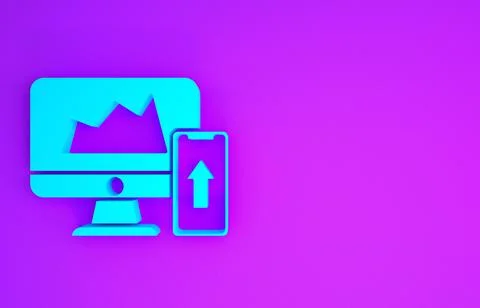 Blue Financial chart or graph on the computer monitor and mobile phone icon i Illustrazione stock