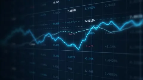 Blue financial data wall shallow depth of field rising price line market fig 스톡 동영상 343239952