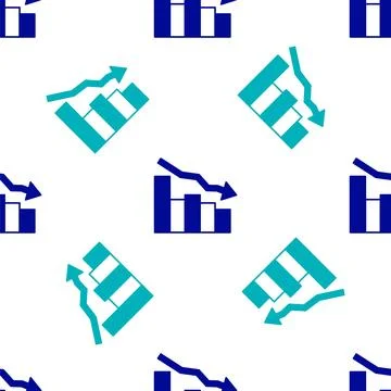 Blue Financial growth decrease icon isolated seamless pattern on white back.. Stock Illustration