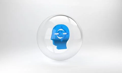 Blue Finding a problem in psychology icon isolated on grey background. Glass  Stock Illustration