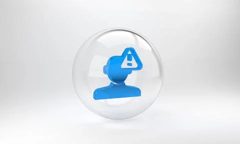 Blue Finding a problem in psychology icon isolated on grey background. Glass  Stock Illustration