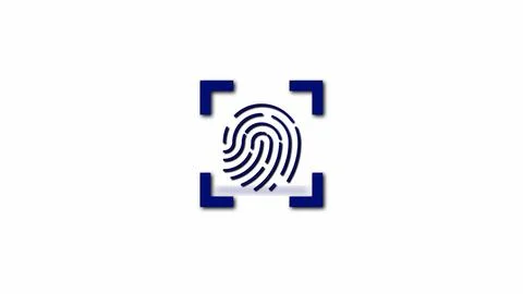 Blue fingerprint icon centered within focus brackets on a white background. Stock Illustration