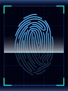 Blue fingerprint on technology background. Vector design element. Stock Illustration