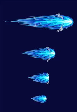 Blue fire animation sprites. Comet. Illustrazione stock