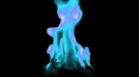 Blue Fire Flames On Black Background Stock Photo, Picture and