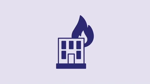Blue Fire in burning building on city street icon isolated on purple background Stock Footage 232853009