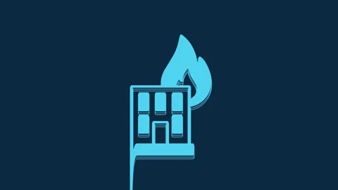 Blue Fire in burning building on city street icon isolated on blue background Stock Footage 235934965