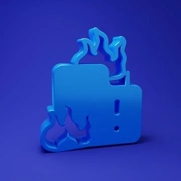 Blue Fire in burning house icon isolated on blue background. Minimalism con.. Stock Illustration