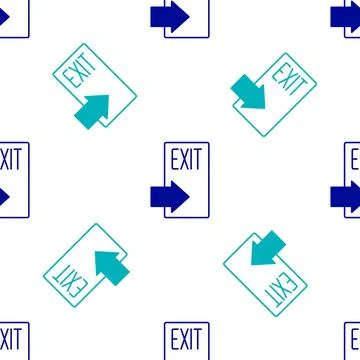 Blue Fire exit icon isolated seamless pattern on white background. Fire Stock Illustration