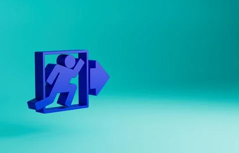 Blue Fire exit icon isolated on blue background. Fire emergency icon. Minimalism Ilustración de archivo