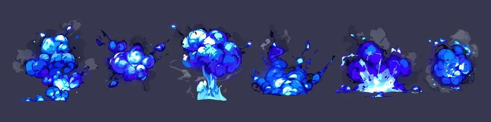 Blue fire explosion ui animation sprite vector set イラスト素材