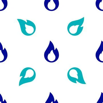 Blue Fire flame icon isolated seamless pattern on white background. Vector Illustrazione stock