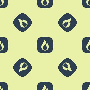 Blue Fire flame icon isolated seamless pattern on yellow background. Vector Stock Illustration