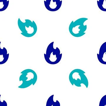Blue Fire flame icon isolated seamless pattern on white background. Vector Stock Illustration