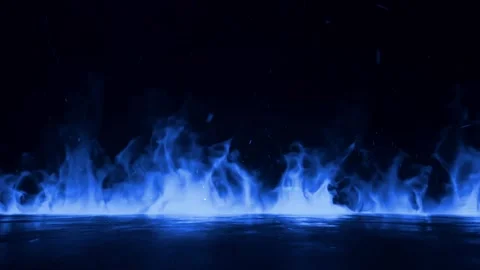 Blue Fire Flame Overlay With Smoke Sparks and Glowing Reflection Dark Background Stock-Footage 335833078