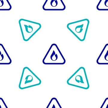 Blue Fire flame in triangle icon isolated seamless pattern on white background Stock Illustration