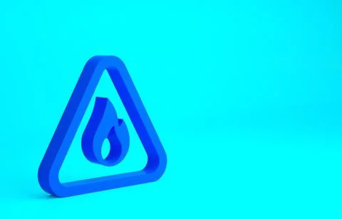 Blue Fire flame in triangle icon isolated on blue background. Warning sign of 스톡 일러스트
