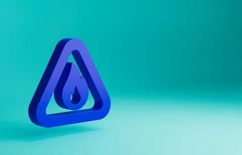 Blue Fire flame in triangle icon isolated on blue background. Warning sign of Stock Illustration