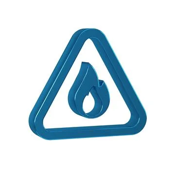 Blue Fire flame in triangle icon isolated on transparent background. Warnin.. イラスト素材