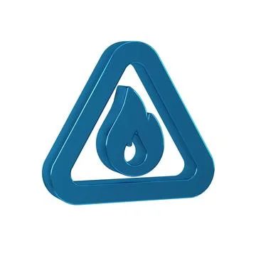 Blue Fire flame in triangle icon isolated on transparent background. Warnin.. イラスト素材