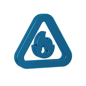 Blue Fire flame in triangle icon isolated on transparent background. Warnin.. Stock Illustration