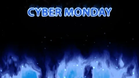 Blue Fire Flames Burning on Ground with Cyber Monday Text Overlay Stock Footage 342314421